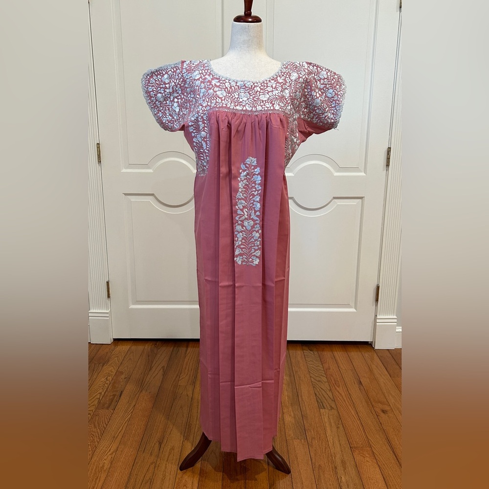 San Antonino Maxi Dress,Oaxaca Mexican dress.Hand Embroidered with Silk Threads.